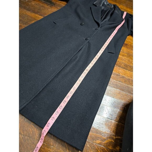 Vintage Black Wool Leather Trim Overcoat Classic - Picture 10 of 16